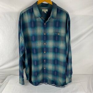 Tommy Bahama Silk Shirt Men’s XL Blue Green Plaid Button Down
